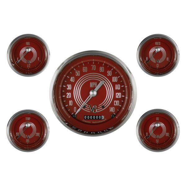 Classic Instruments® - V8 Red Steelie Series Custom 5-Gauge Set