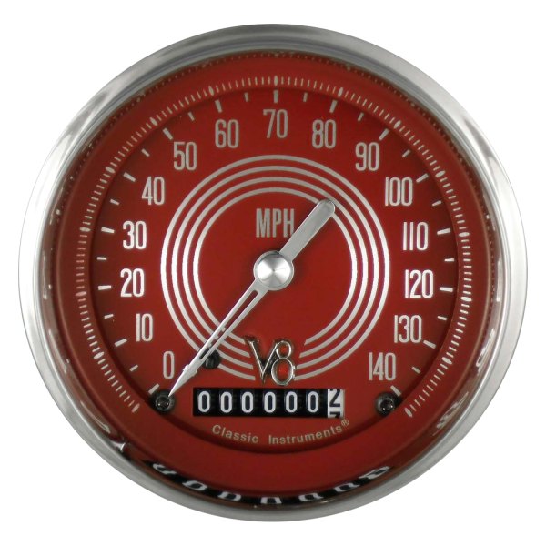 Classic Instruments® - V8 Red Steelie Series 3-3/8" Speedometer, 140 MPH