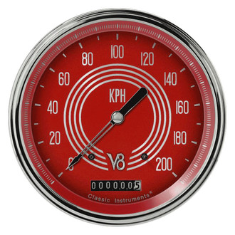 Classic Instruments® - V8 Steelie Series 4-5/8" Speedometer, 200 KPH