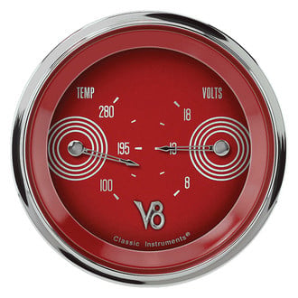 Classic Instruments® - V8 Steelie Series 3-3/8" Temperature & Voltmeter Dual Gauge