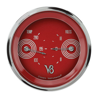 Classic Instruments® - V8 Steelie Series 3-3/8" Temperature & Voltmeter Dual Gauge