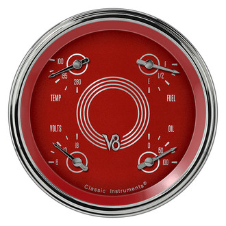 Classic Instruments® - V8 Steelie Series 4-5/8" Quad Gauge, 240-33, 8-18 V