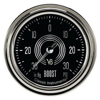 Classic Instruments® - V8 Speedster Series 2-5/8" Boost/Vacuum Gauge, -30 in Hg +30 PSI