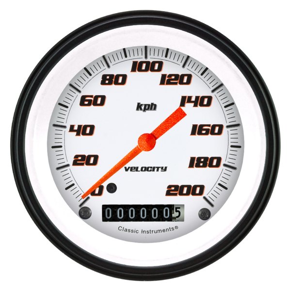Classic Instruments® - Velocity White Series 3-3/8" Speedometer, 200 KPH