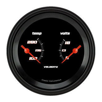 Classic Instruments® - Velocity Series 3-3/8" Temperature & Voltmeter Dual Gauge