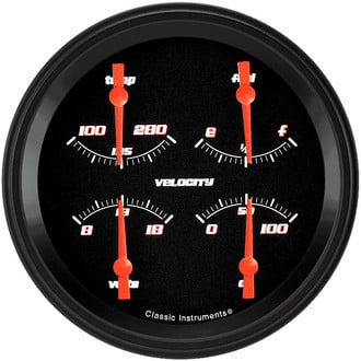 Classic Instruments® - Velocity Series 4-5/8" Quad Gauge, 0-90