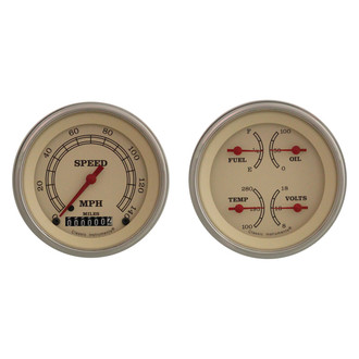 Classic Instruments® - Vintage Series 3-3/8" Speedometer and Quad Gauge Set, 140 MPH