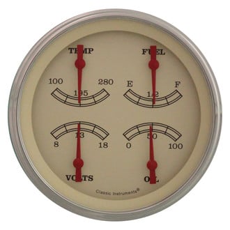 Classic Instruments® - Vintage Series 4-5/8" Quad Gauge, 0-90, 8-18 V