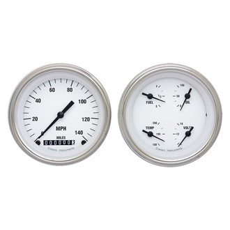 Classic Instruments® - White Hot Series 3-3/8" Speedometer and Quad Gauge Set, 140 MPH