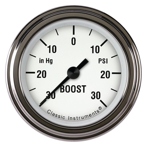 Classic Instruments® - White Hot Series 2-1/8" Boost/Vacuum Gauge, -30 in Hg +30 PSI