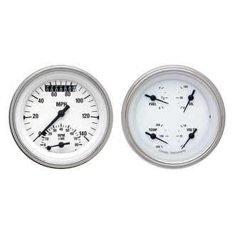Classic Instruments® - White Hot Series 3-3/8" Speedtachular and Quad Gauge Set, 140 MPH, 8,000 RPM