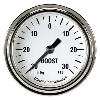 Classic Instruments® - White Hot Series 2-5/8" Boost/Vacuum Gauge, -30 in Hg +30 PSI