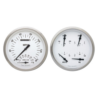Classic Instruments® - White Hot Series 4-5/8" Speedtachular and Quad Gauge Set, 140 MPH, 8,000 RPM