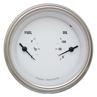 Classic Instruments® - White Hot Series 3-3/8" Fuel & Oil Dual Gauge, 240-33
