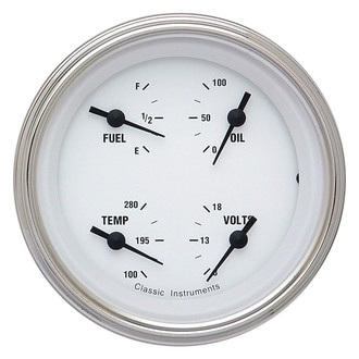 Classic Instruments® - White Hot Series 3-3/8" Quad Gauge, 75-10, 8-18 V