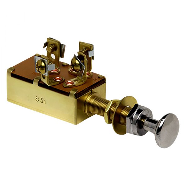 Cole Hersee® - 6 - 36 V DC 10 A Off/On(1)/On(2) Brass 1-Circuit SPDT Push-Pull Switch with 4 Screws