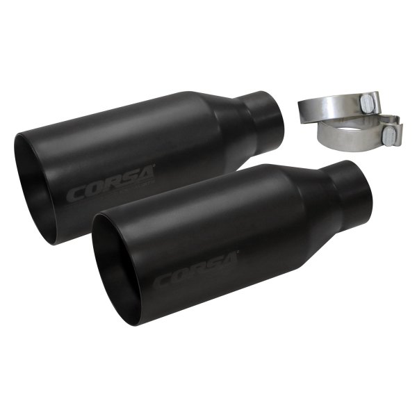 Corsa® - Pro-Series 304 SS Round Straight Cut Single Black Ceramic Coated Exhaust Tips