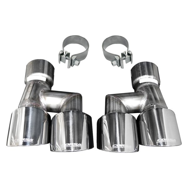 Corsa® - Pro-Series 304 SS Round Angle Cut Dual Polished Exhaust Tips