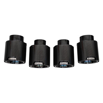 Corsa® - 304 SS Round Straight Cut Clamp-On Quad Carbon Fiber Black PVD Exhaust Tips