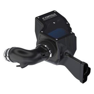 Corsa® - Closed Box Plastic Black Carbon Fiber Cold Air Intake System with MaxFlow 5 Layer Oiled Blue Filter