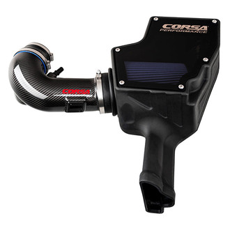 Corsa® - Closed Box Plastic Black Carbon Fiber Cold Air Intake System with MaxFlow 5 Layer Oiled Blue Filter