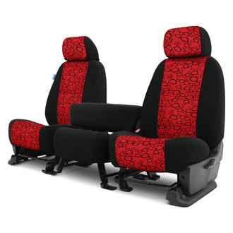 Coverking® - Designer Printed Neosupreme Organic Riverbed 1st Row Red under Black Custom Seat Covers