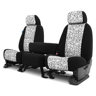 Coverking® - Designer Printed Neosupreme Organic Riverbed 1st Row Black over White Custom Seat Covers