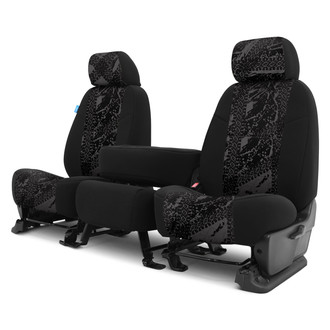 Coverking® - Designer Printed Neosupreme Graphic Tire Tracks 1st Row Charcoal Custom Seat Covers