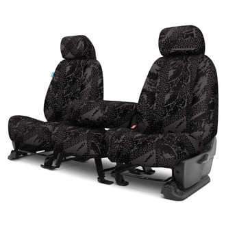 Coverking® - Designer Printed Neosupreme Graphic Tire Tracks 1st Row Charcoal Custom Seat Covers