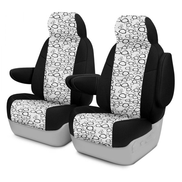 Coverking® - Designer Printed Neosupreme 1st Row Organic Riverbed Black over White Custom Seat Covers