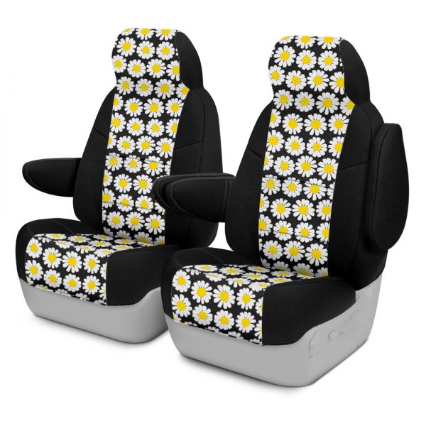 Coverking® - Designer Printed Neosupreme 2nd Row Nature Daisy Black Background Custom Seat Covers