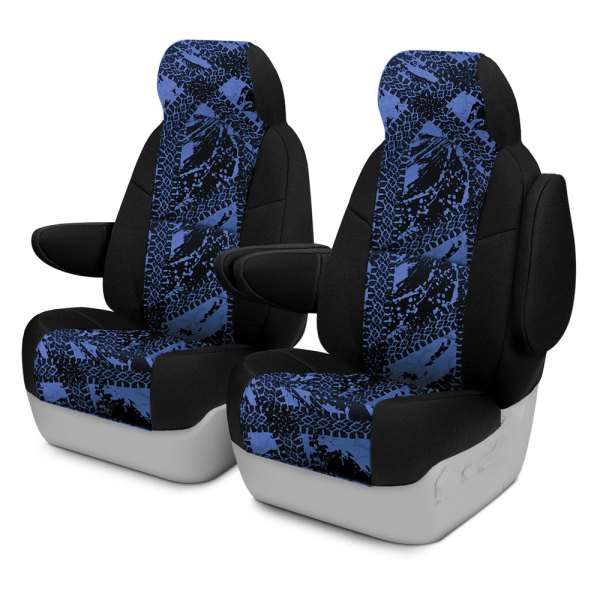 Coverking® - Designer Printed Neosupreme 1st Row Graphic Tire Tracks Blue Custom Seat Covers