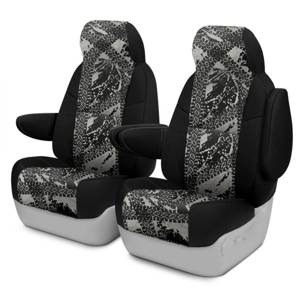 Coverking® - Designer Printed Neosupreme 2nd Row Graphic Tire Tracks Gray Custom Seat Covers