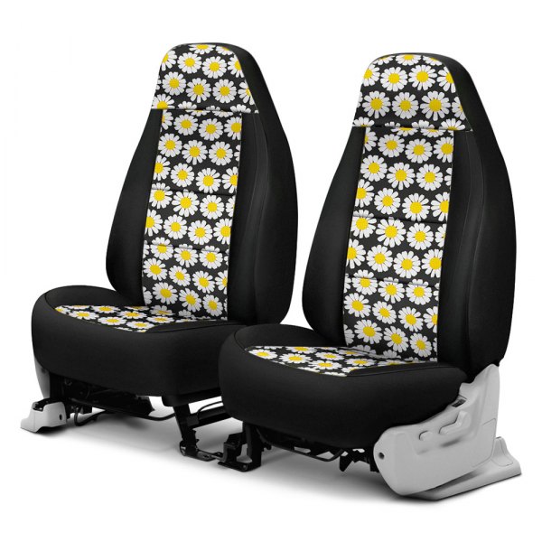 Coverking® - Designer Printed Neosupreme 1st Row Nature Daisy Black Background Custom Seat Covers