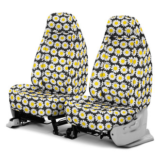 Coverking® - Designer Printed Neosupreme Flowers 1st Row Nature Daisy Black Background Custom Seat Covers