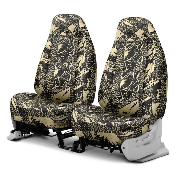 Coverking® - Designer Printed Neosupreme 1st Row Graphic Tire Tracks Tan Custom Seat Covers