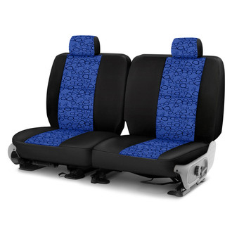 Coverking® - Designer Printed Neosupreme Organic Riverbed 1st Row Blue under Black Custom Seat Covers