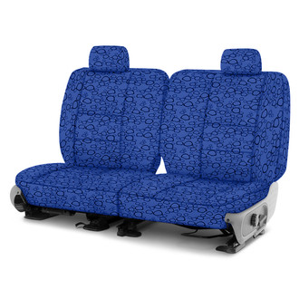 Coverking® - Designer Printed Neosupreme Organic Riverbed 1st Row Blue under Black Custom Seat Covers