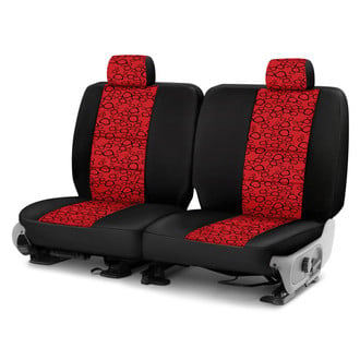 Coverking® - Designer Printed Neosupreme Organic Riverbed 1st Row Red under Black Custom Seat Covers