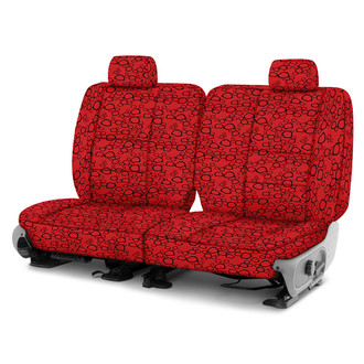 Coverking® - Designer Printed Neosupreme Organic Riverbed 1st Row Red under Black Custom Seat Covers