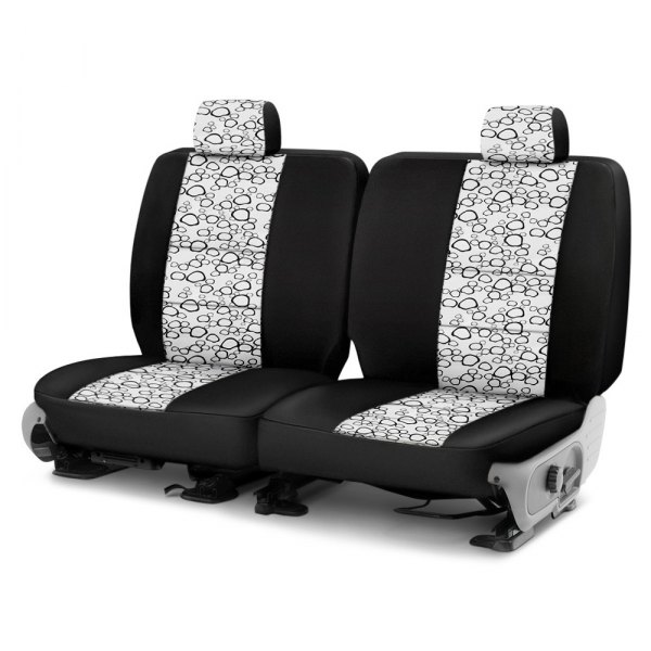 Coverking® - Designer Printed Neosupreme 2nd Row Organic Riverbed Black over White Custom Seat Covers