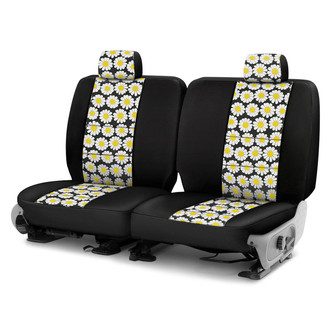 Coverking® - Designer Printed Neosupreme Flowers 1st Row Nature Daisy Black Background Custom Seat Covers