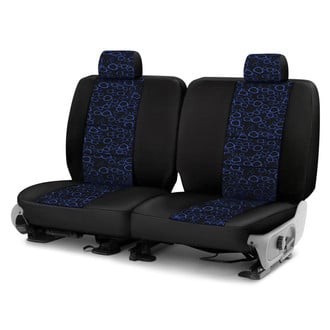 Coverking® - Designer Printed Neosupreme Organic Riverbed 1st Row Blue over Black Custom Seat Covers