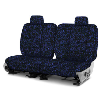 Coverking® - Designer Printed Neosupreme Organic Riverbed 1st Row Blue over Black Custom Seat Covers
