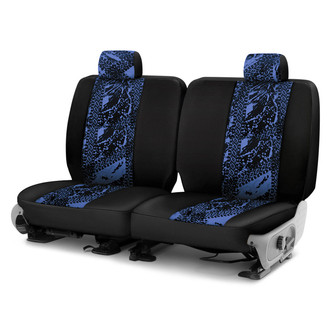 Coverking® - Designer Printed Neosupreme Graphic Tire Tracks 1st Row Blue Custom Seat Covers