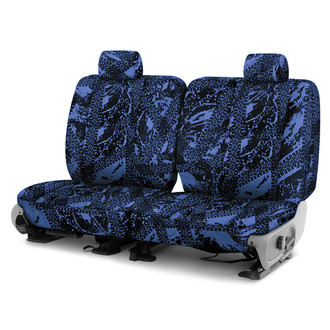 Coverking® - Designer Printed Neosupreme Graphic Tire Tracks 1st Row Blue Custom Seat Covers