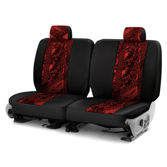 Coverking® - Designer Printed Neosupreme Graphic Tire Tracks 1st Row Red Custom Seat Covers