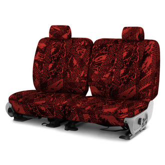 Coverking® - Designer Printed Neosupreme Graphic Tire Tracks 1st Row Red Custom Seat Covers