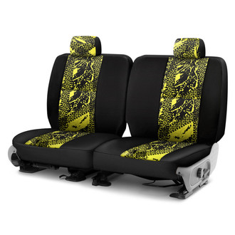 Coverking® - Designer Printed Neosupreme Graphic Tire Tracks 1st Row Yellow Custom Seat Covers
