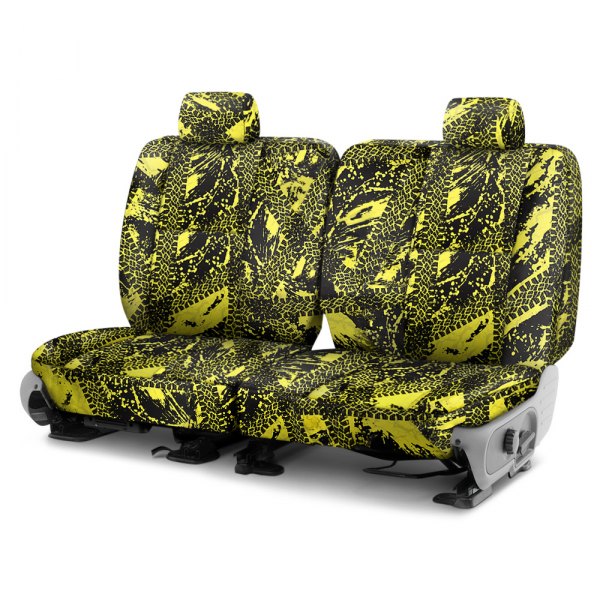 Coverking® - Designer Printed Neosupreme 3rd Row Graphic Tire Tracks Yellow Custom Seat Covers